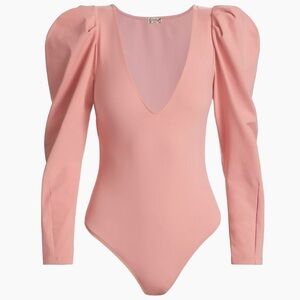 Free People Intimately Va Va Voop Deep V-Neck Puff Long Sleeves Bodysuit Sz XS